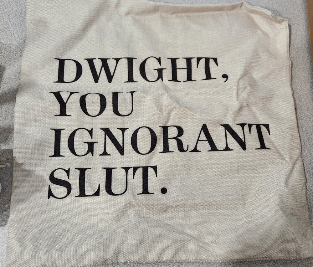 The Office Beige Black Dwight You Ignorant S**t Pillow Case Sham NWOTS